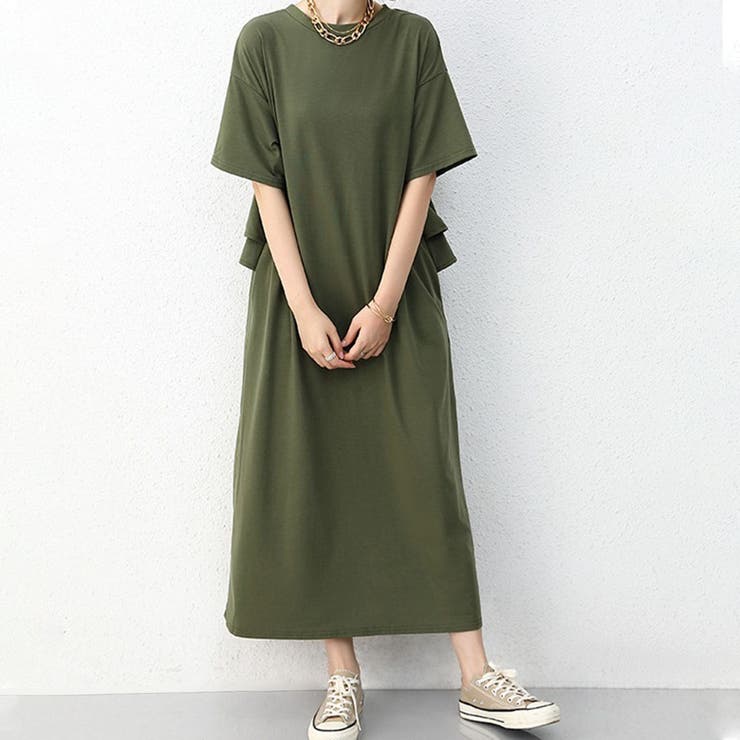 カーキ | 1枚で華やかなコーデが完成する2WAYフリルワンピース 女性らしい フェミニン | maison de LATIR