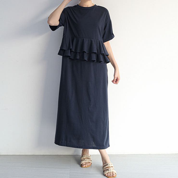 ネイビー | 1枚で華やかなコーデが完成する2WAYフリルワンピース 女性らしい フェミニン | maison de LATIR