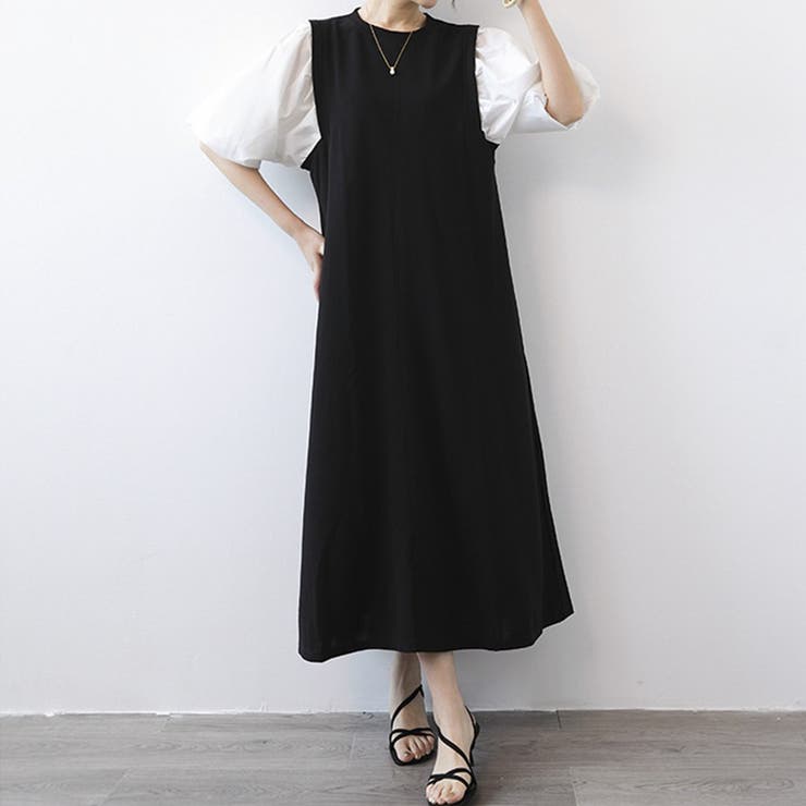 ホワイト | 1枚でおしゃれに見せるボリューム袖切り替えロングワンピース 大人 ゆったり | maison de LATIR