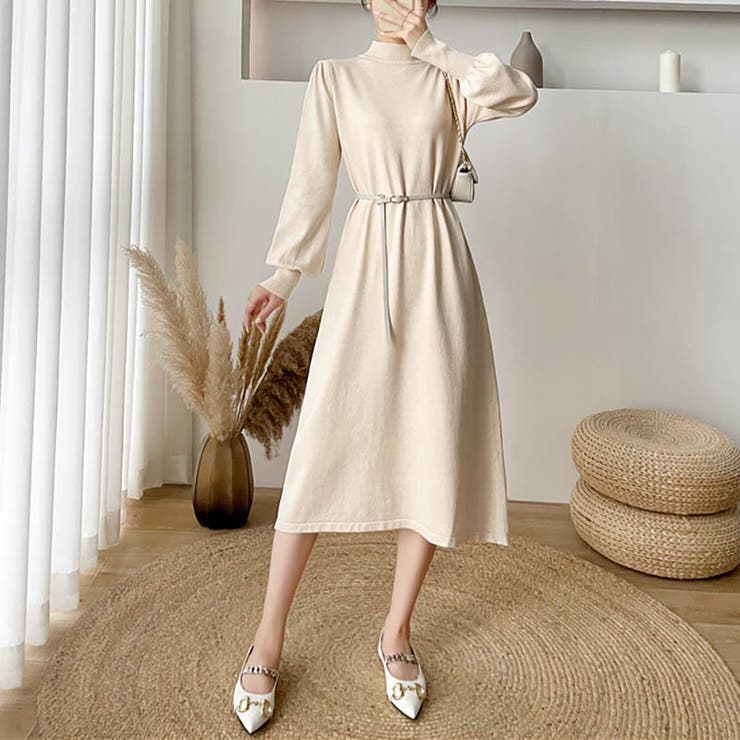 女性らしさを引き出すベルト付きのボリュームスリーブニットワンピース 長袖 ニット… | maison de LATIR | 詳細画像10 