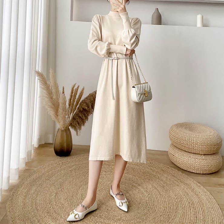 女性らしさを引き出すベルト付きのボリュームスリーブニットワンピース 長袖 ニット… | maison de LATIR | 詳細画像11 