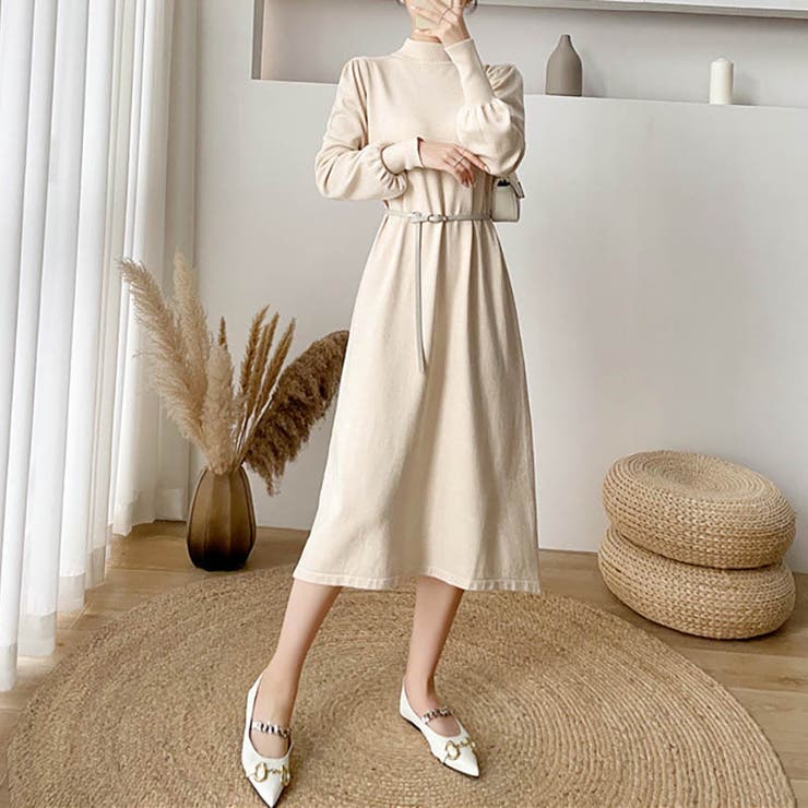 女性らしさを引き出すベルト付きのボリュームスリーブニットワンピース 長袖 ニット… | maison de LATIR | 詳細画像12 