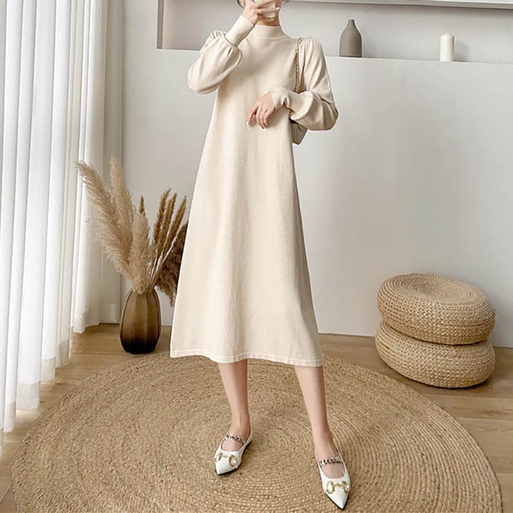 女性らしさを引き出すベルト付きのボリュームスリーブニットワンピース 長袖 ニット… | maison de LATIR | 詳細画像13 