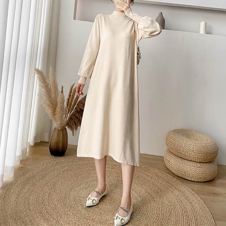 女性らしさを引き出すベルト付きのボリュームスリーブニットワンピース 長袖 ニット… | maison de LATIR | 詳細画像14 