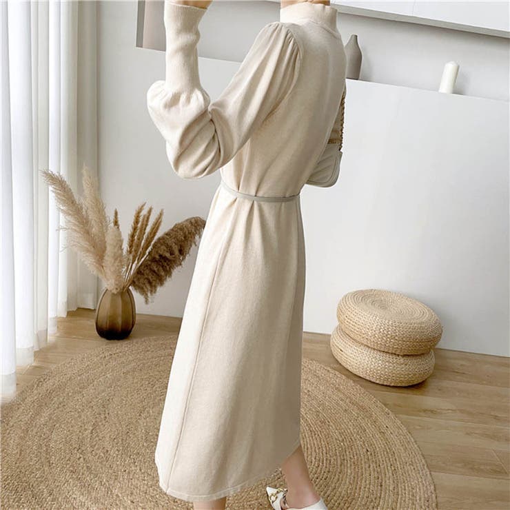 女性らしさを引き出すベルト付きのボリュームスリーブニットワンピース 長袖 ニット… | maison de LATIR | 詳細画像15 