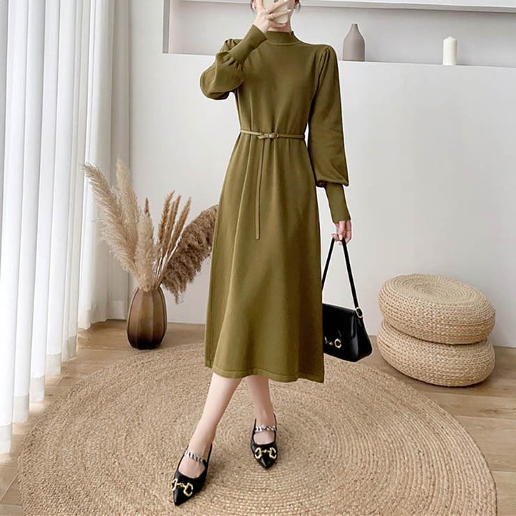 女性らしさを引き出すベルト付きのボリュームスリーブニットワンピース 長袖 ニット… | maison de LATIR | 詳細画像19 