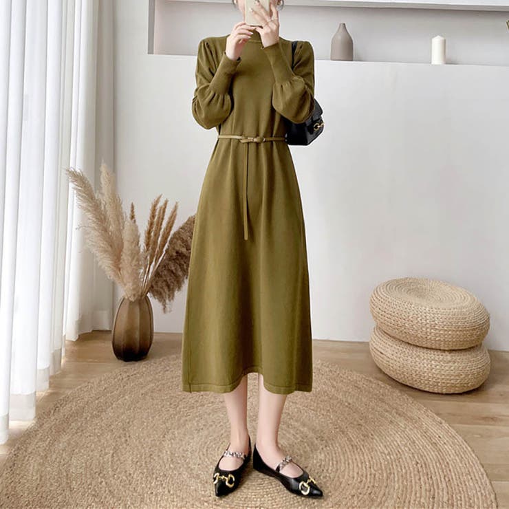 女性らしさを引き出すベルト付きのボリュームスリーブニットワンピース 長袖 ニット… | maison de LATIR | 詳細画像20 