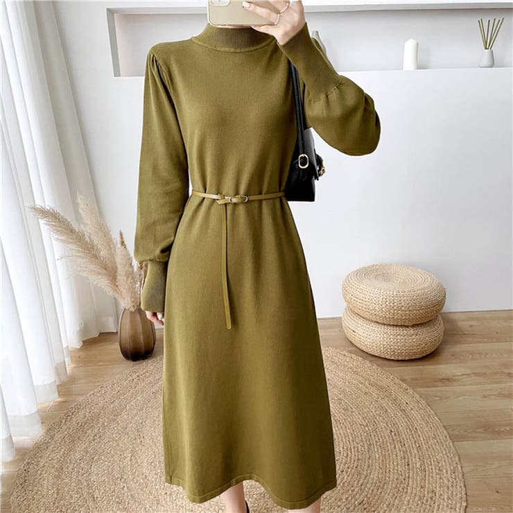 女性らしさを引き出すベルト付きのボリュームスリーブニットワンピース 長袖 ニット… | maison de LATIR | 詳細画像22 