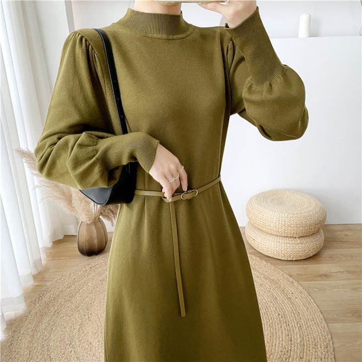 女性らしさを引き出すベルト付きのボリュームスリーブニットワンピース 長袖 ニット… | maison de LATIR | 詳細画像24 