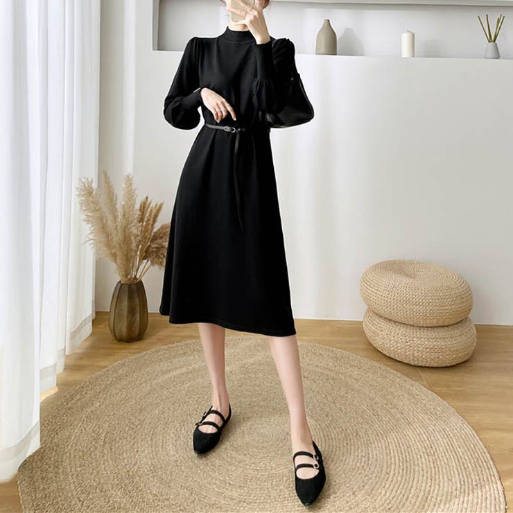 女性らしさを引き出すベルト付きのボリュームスリーブニットワンピース 長袖 ニット… | maison de LATIR | 詳細画像5 