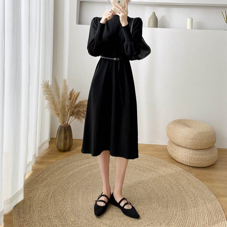 女性らしさを引き出すベルト付きのボリュームスリーブニットワンピース 長袖 ニット… | maison de LATIR | 詳細画像7 