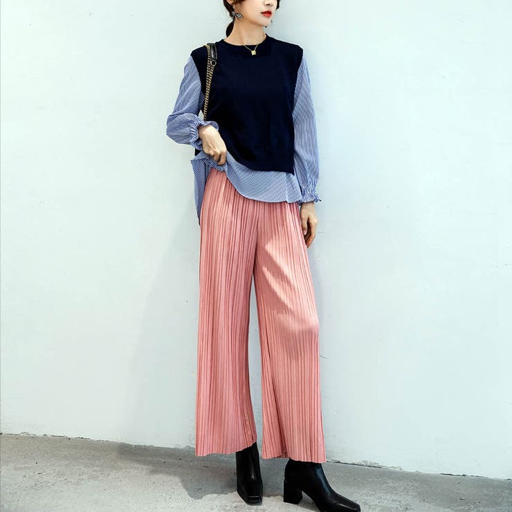 ピンク | リピ買い多数！サラリとしていて履き心地◎ウエストゴムでラフに履ける秋服上品プリー… | maison de LATIR