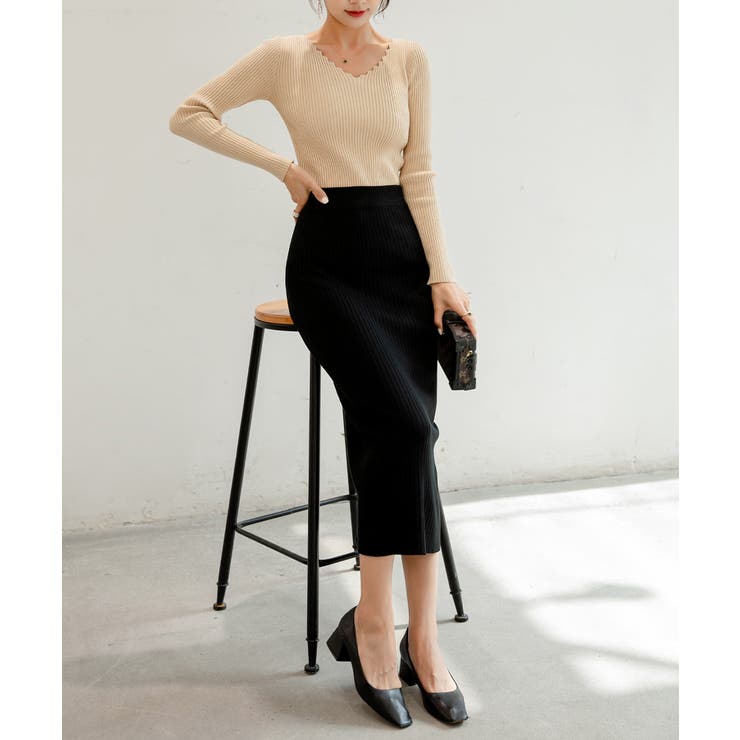 ハイウエスト上品リブニットスカート | maison de LATIR | 詳細画像28 