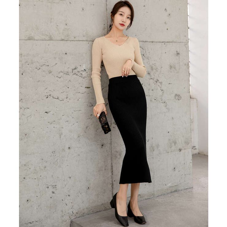 ハイウエスト上品リブニットスカート | maison de LATIR | 詳細画像33 