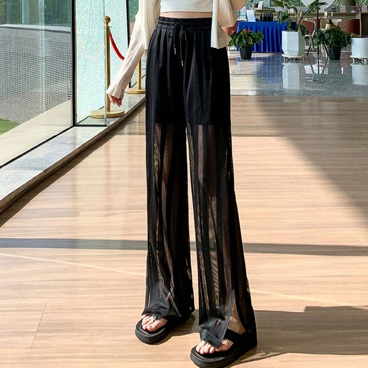軽やかに透けるシアーロングワイドイージーパンツ レース素材で抜け感を演出する夏服… | maison de LATIR | 詳細画像2 