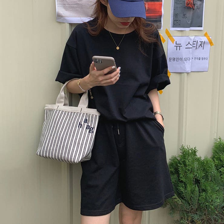 ブラック | これ1つで大人カジュアルが叶う！カットソーサマーセットアップ シンプル 無地 | maison de LATIR