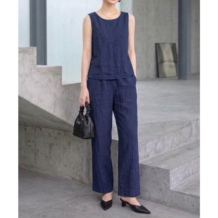 【セットアップ】大人の涼感ワッシャー素材リネンライクワイドパンツ夏服セットアップ | maison de LATIR | 詳細画像4 