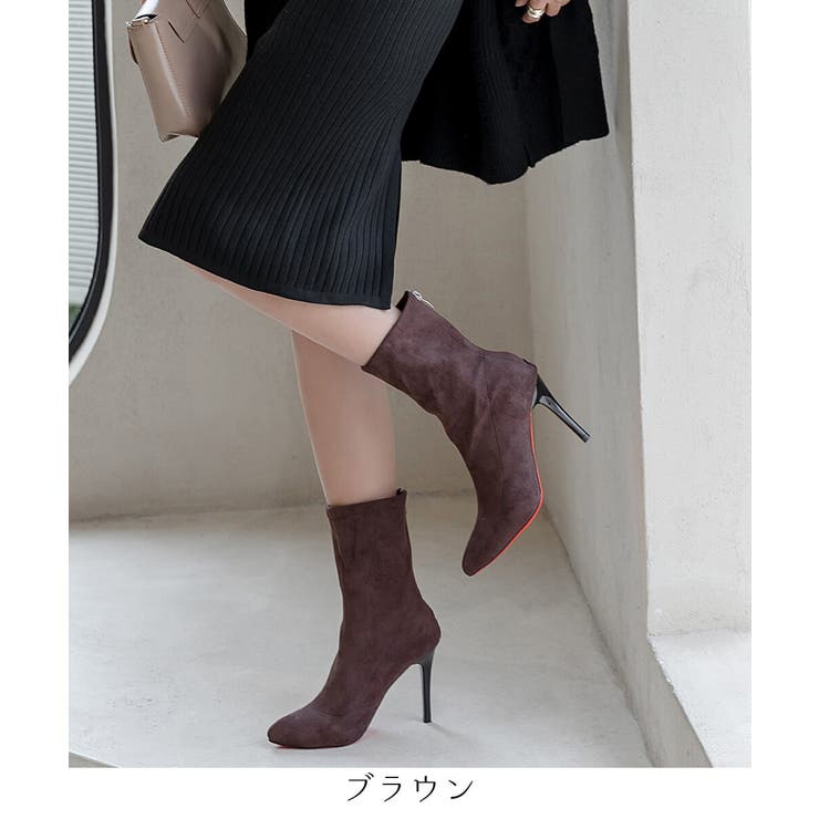 上品シルエット。ピンヒールレッドソール美脚ショートブーツ