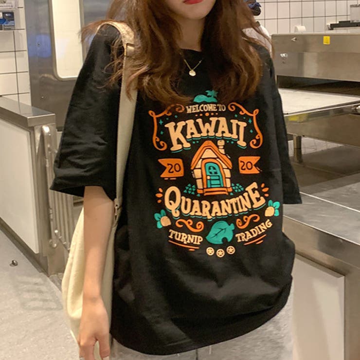 ブラック | ビッグシルエットでオシャレなカラープリントTシャツ フロントプリント イラスト | maison de LATIR