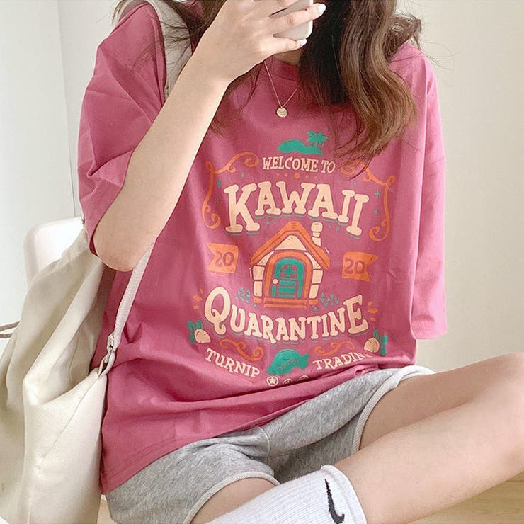 ピンク | ビッグシルエットでオシャレなカラープリントTシャツ フロントプリント イラスト | maison de LATIR