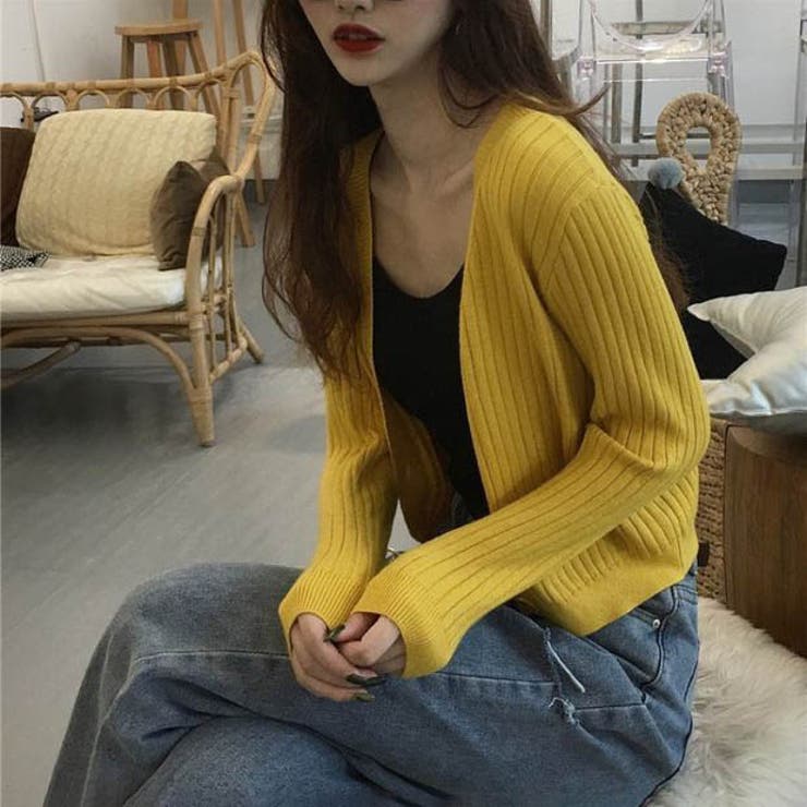 マスタード | アウター カーディガン ショート丈 | maison de LATIR