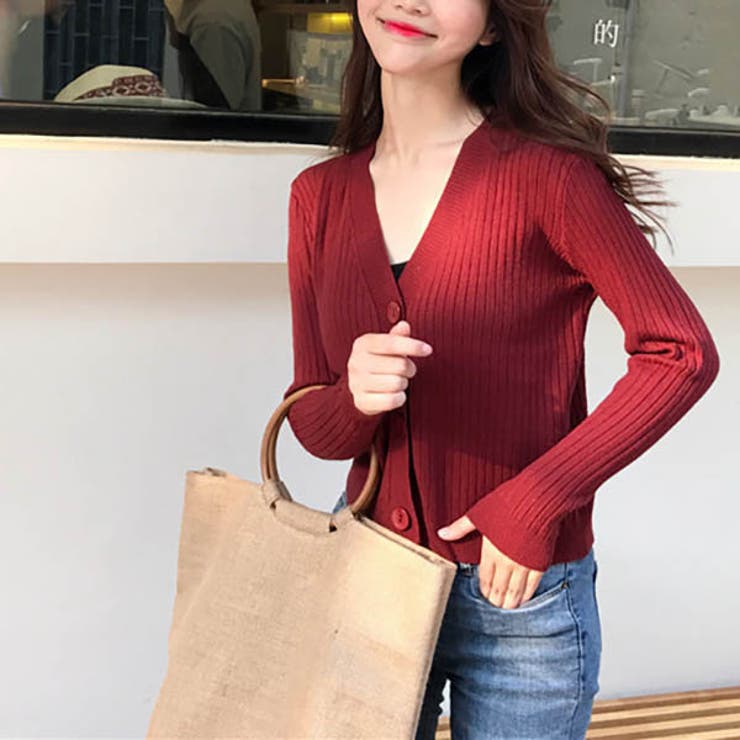 レッド | アウター カーディガン ショート丈 | maison de LATIR