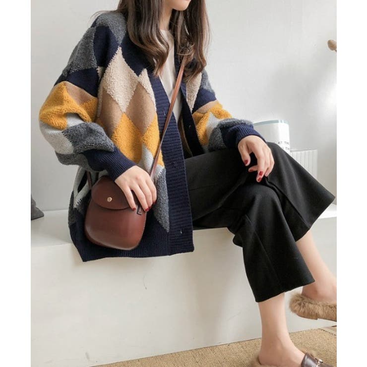 イエロー | カーディガン アーガイル ダイヤ | maison de LATIR