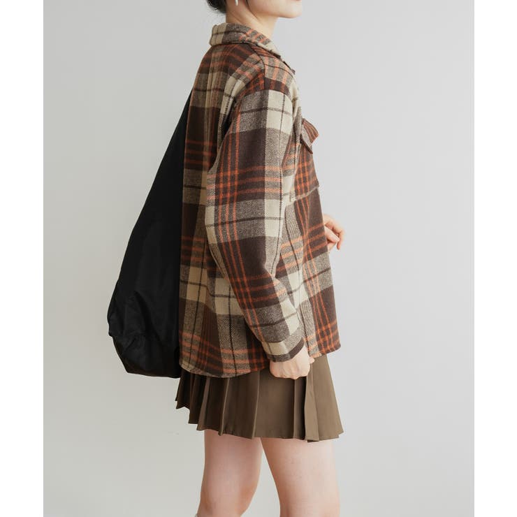 ゆったり裏起毛ビッグシャツジャケット チェック柄ブルゾン 柔らかく肌触りの良い | maison de LATIR | 詳細画像5 