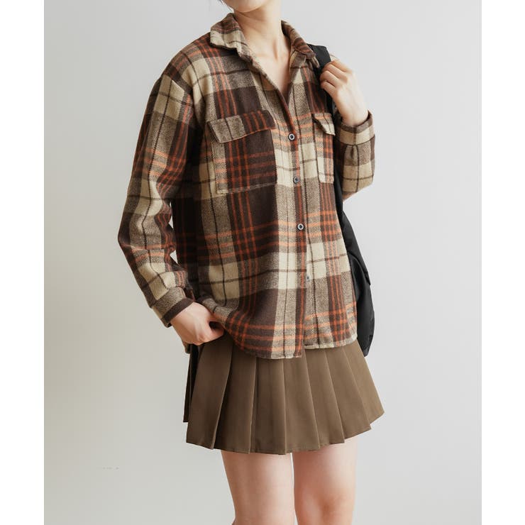 ゆったり裏起毛ビッグシャツジャケット チェック柄ブルゾン 柔らかく肌触りの良い | maison de LATIR | 詳細画像6 