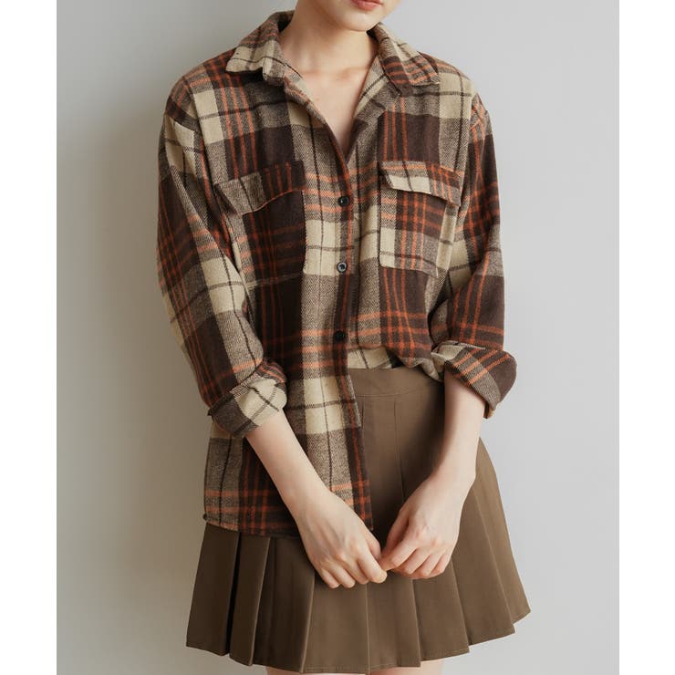 ゆったり裏起毛ビッグシャツジャケット チェック柄ブルゾン 柔らかく肌触りの良い | maison de LATIR | 詳細画像7 