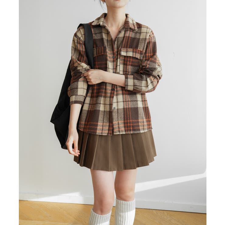 ゆったり裏起毛ビッグシャツジャケット チェック柄ブルゾン 柔らかく肌触りの良い | maison de LATIR | 詳細画像11 