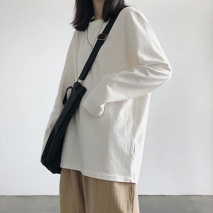 ホワイト（無地） | シンプルで着回し抜群！合わせやすいレター文字ロンT 長袖カットソー レディース | maison de LATIR