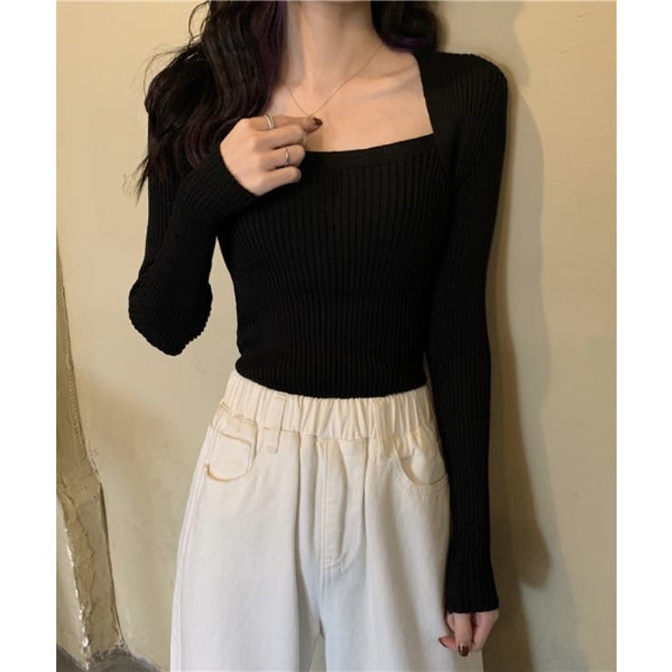 スリムシルエットニットセーター Uネック 薄手 | maison de LATIR | 詳細画像5 