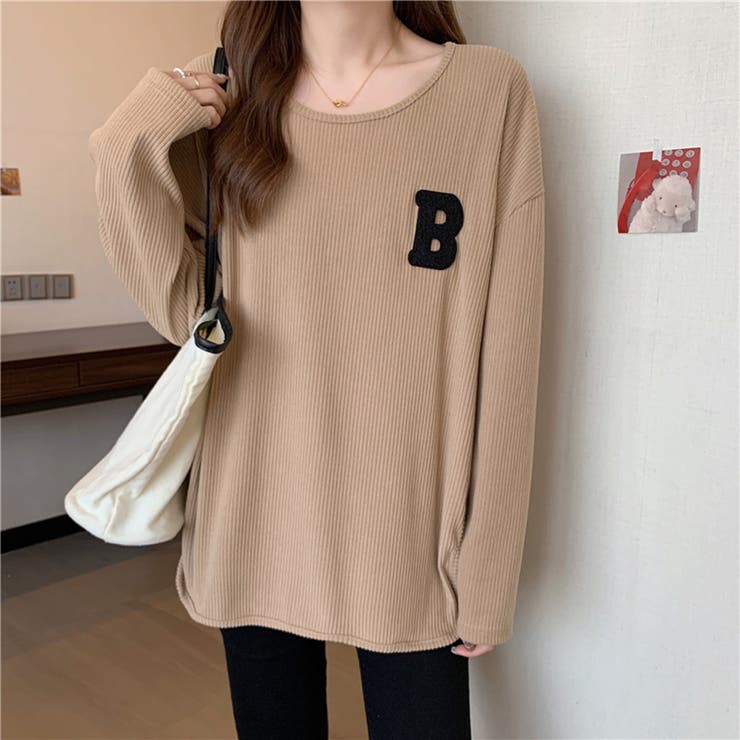 ブラウン | カジュアル感が可愛いワッフル地長袖トップス Tシャツ スリット | maison de LATIR