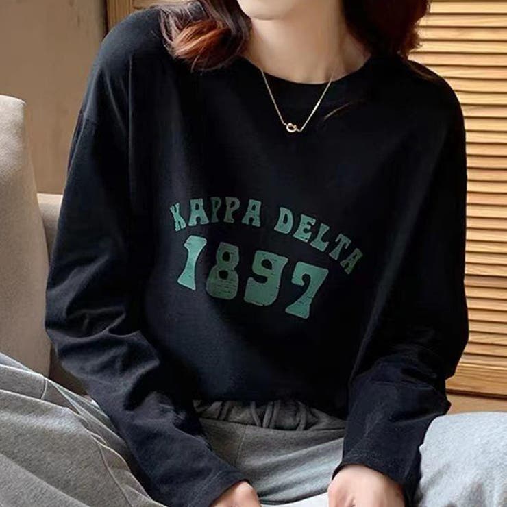 ブラック | ラフ感が可愛いフロントプリント長袖Tシャツ | maison de LATIR