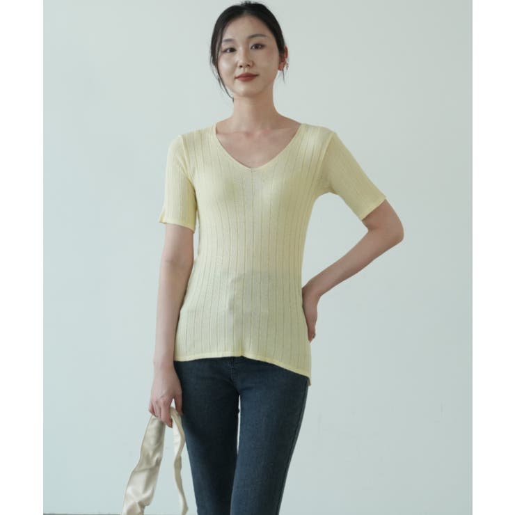 すっきりしたシルエットが女性らしいVネックサマーニット 冬 半袖 | maison de LATIR | 詳細画像33 