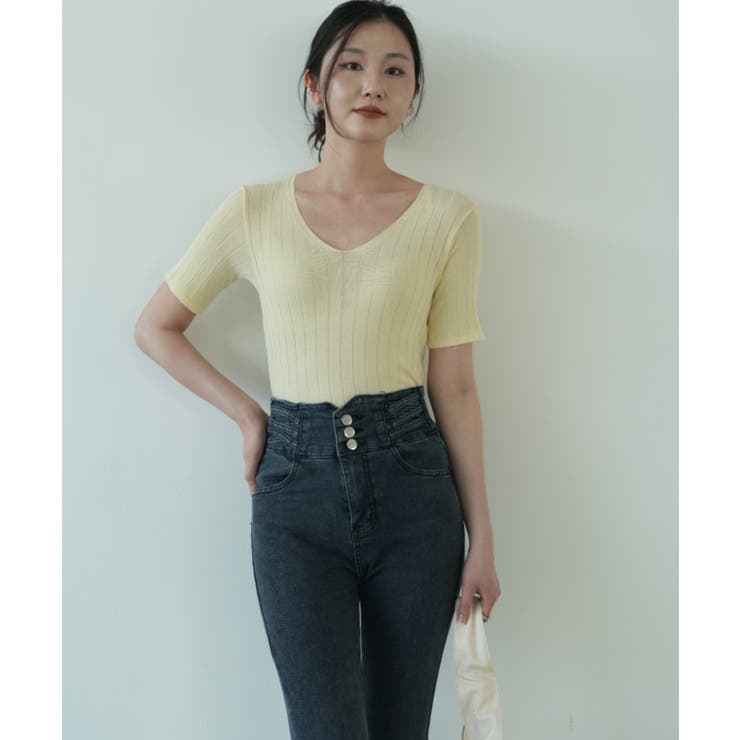 すっきりしたシルエットが女性らしいVネックサマーニット 冬 半袖 | maison de LATIR | 詳細画像44 