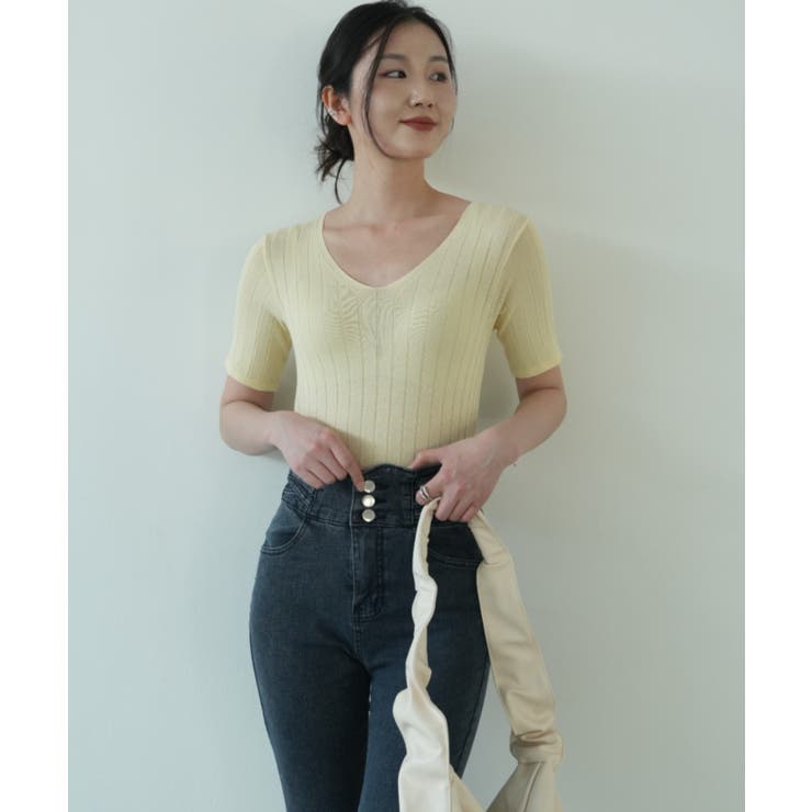 すっきりしたシルエットが女性らしいVネックサマーニット 冬 半袖 | maison de LATIR | 詳細画像45 