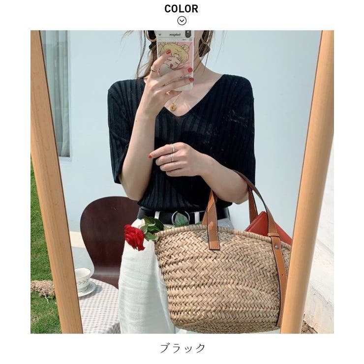 すっきりしたシルエットが女性らしいVネックサマーニット 冬 半袖 | maison de LATIR | 詳細画像55 