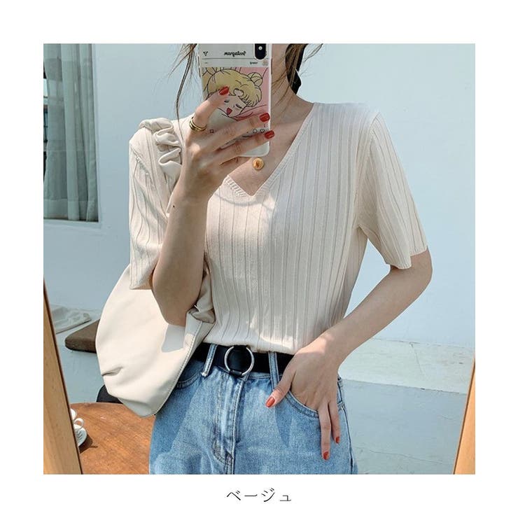 すっきりしたシルエットが女性らしいVネックサマーニット 冬 半袖 | maison de LATIR | 詳細画像58 
