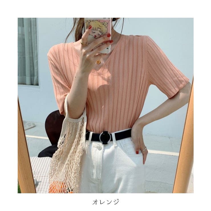 すっきりしたシルエットが女性らしいVネックサマーニット 冬 半袖 | maison de LATIR | 詳細画像60 