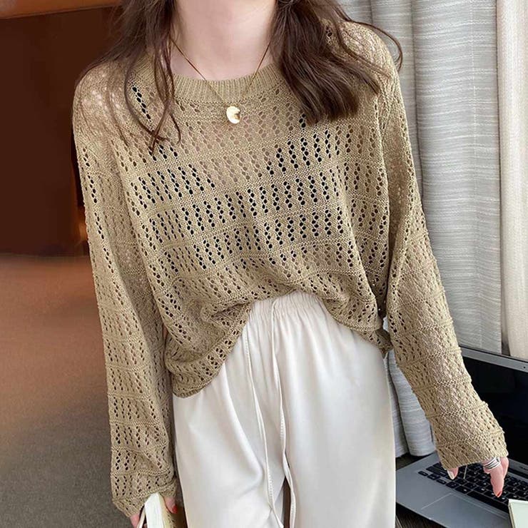 カーキ | 編み素材でカジュアル可愛くなれるトップス 編み ニット | maison de LATIR