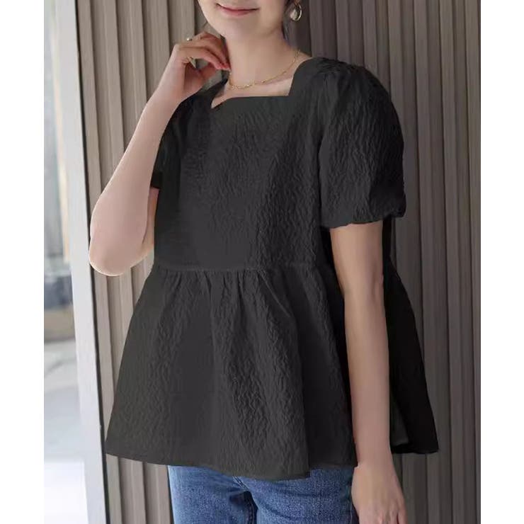 1枚で華やかさを演出するバックリボンジャガードペプラムブラウス パフスリーブ ボ… | maison de LATIR | 詳細画像16 