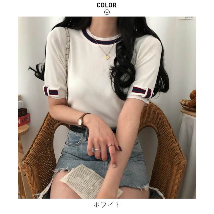 フレンチなデザインが可愛いリボンデザインリブ半袖トップス 半袖 ニット | maison de LATIR | 詳細画像19 