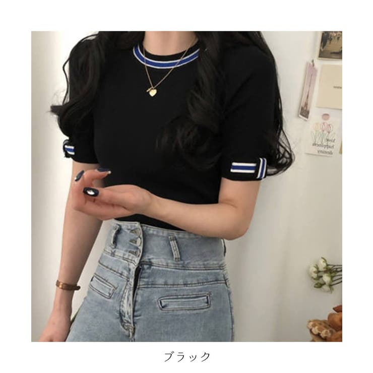 フレンチなデザインが可愛いリボンデザインリブ半袖トップス 半袖 ニット | maison de LATIR | 詳細画像20 