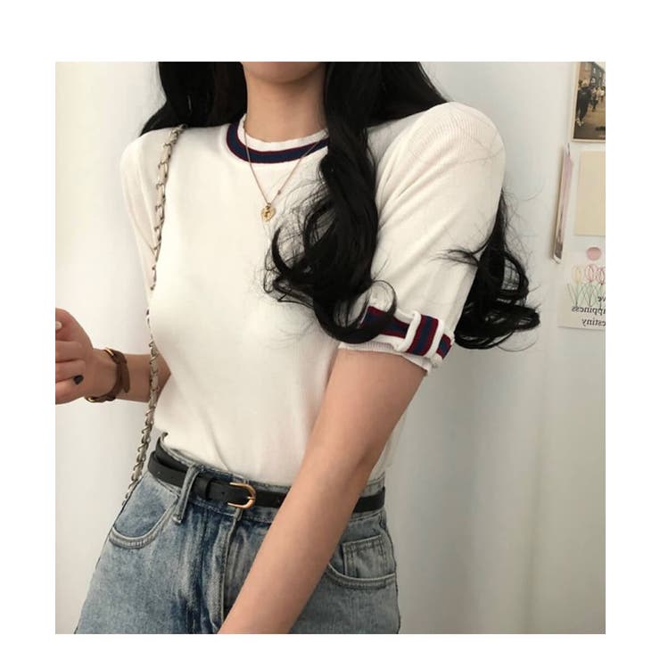 フレンチなデザインが可愛いリボンデザインリブ半袖トップス 半袖 ニット | maison de LATIR | 詳細画像3 