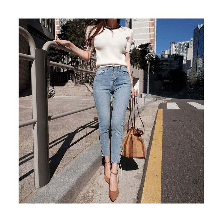 フレンチなデザインが可愛いリボンデザインリブ半袖トップス 半袖 ニット | maison de LATIR | 詳細画像6 