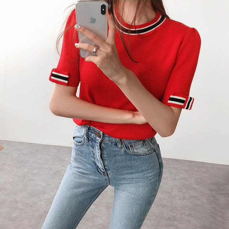 フレンチなデザインが可愛いリボンデザインリブ半袖トップス 半袖 ニット | maison de LATIR | 詳細画像11 