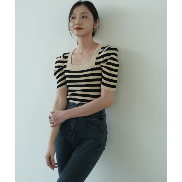 さりげないデザインがこなれ感を出してくれるニット スクエアネック シャーリングス… | maison de LATIR | 詳細画像5 