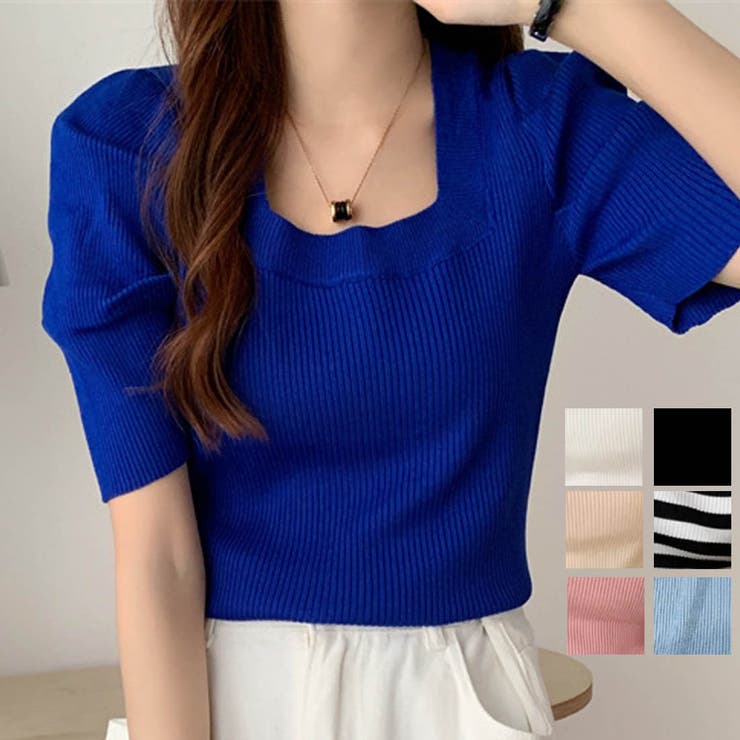 さりげないデザインがこなれ感を出してくれるニット スクエアネック シャーリングス… | maison de LATIR | 詳細画像1 